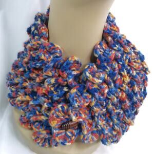 Crochet Dragon Scale Cowl Hand Crafted Crocodile Stitch Scarf Colorful Yarn NEW